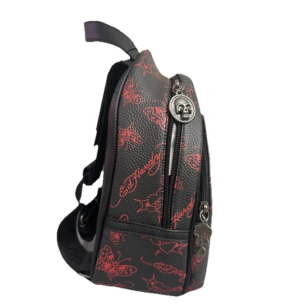 Ed Hardy Women's  Butterfly Design Red/Black Faux Leather Mini Backpack New